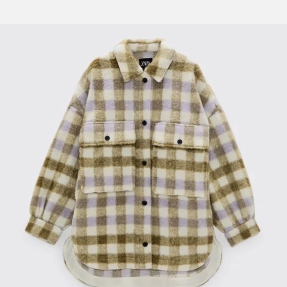 Zara Plaid Teddy Jacket in Brown and Purple - Picture 4 of 5